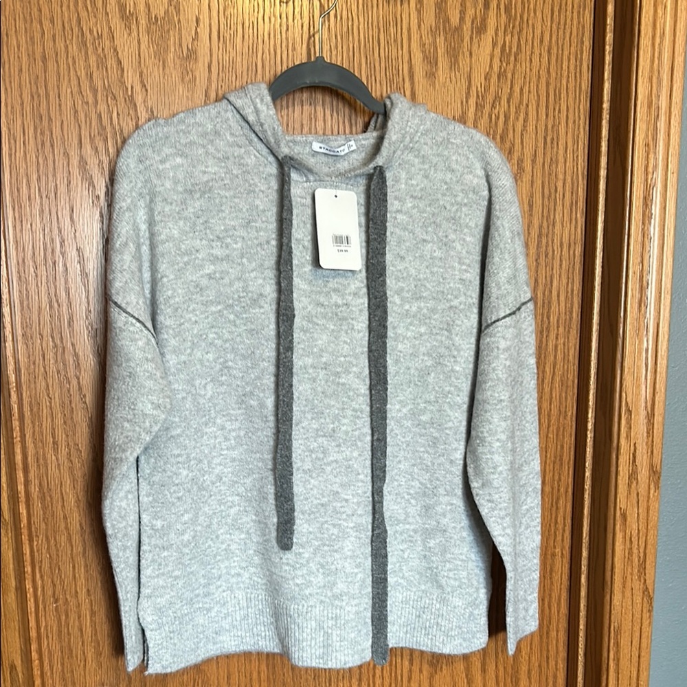 Gray Hooded Sweater with Drawstrings